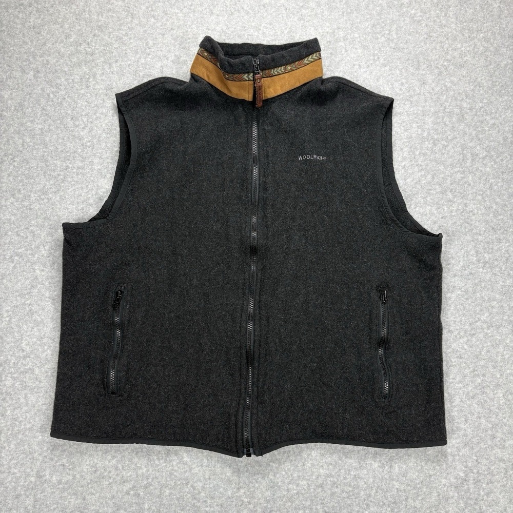 Woolrich Wool Full Zip Vest Mens XL Gray Aztec Trim Made in USA Gorpcore Outdoor